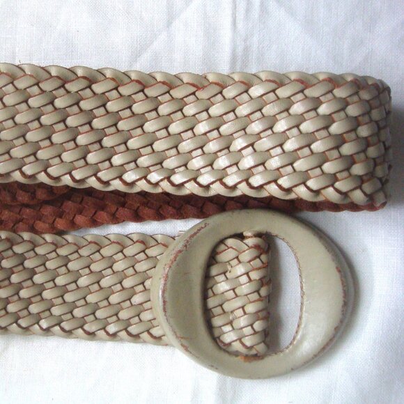 Vintage Italian Woven Leather Chunky Eye Buckle Belt main image 8